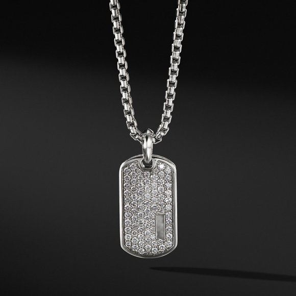COPY - Mens Dog Tag Necklace Crystal Mens 925 Sterling Silver Titanium FREE SHI… - Picture 1 of 3